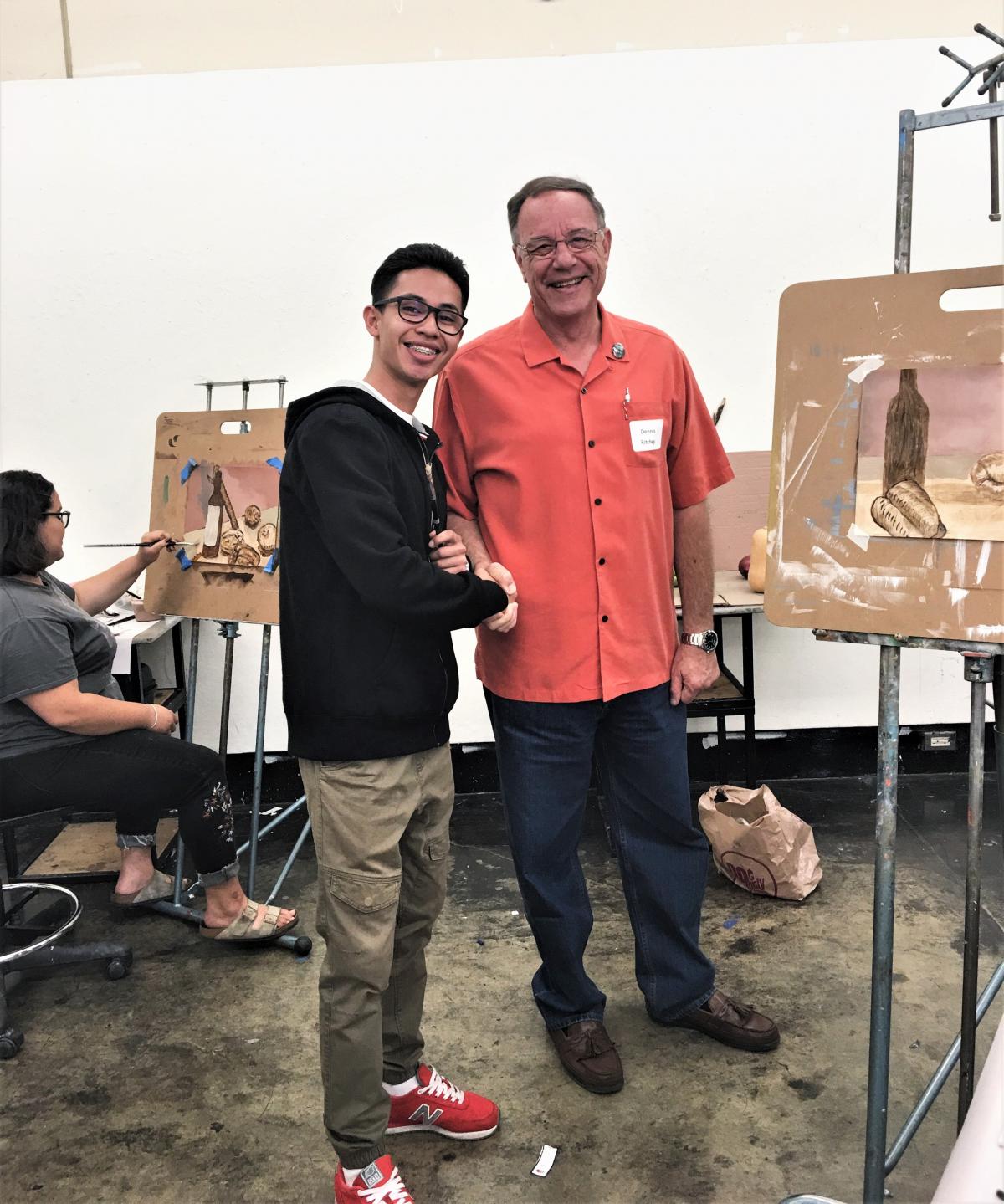 Dennis Ritchey with student Johnathan during Ryman Arts class at Cal State Fullerton