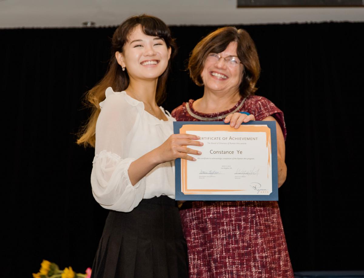 National YoungArts Foundation Award Constance Ye (Ryman ’17), Merit, and Executive Director Diane Brigham